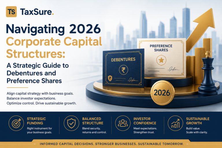 TaxSure Consultancy guide to 2026 corporate capital structures, debentures, and preference shares.