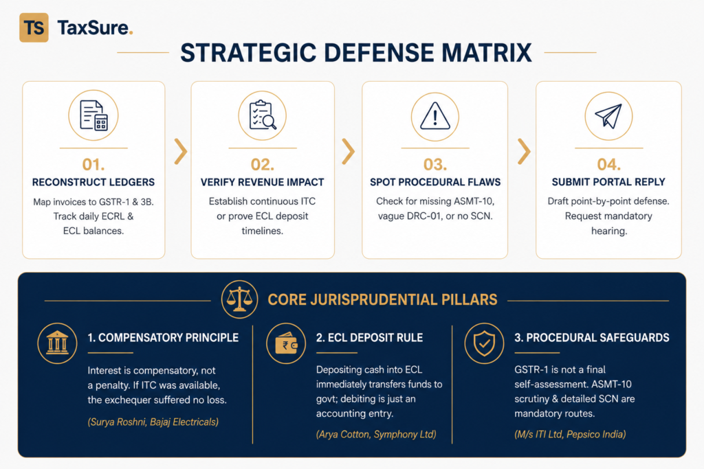 Strategic defense matrix for responding to retrospective GST interest notices