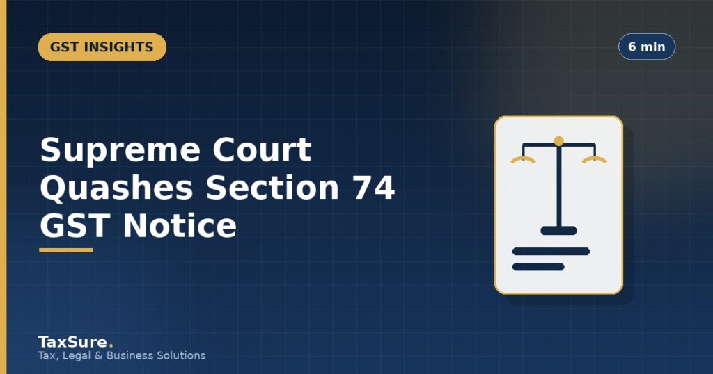 Supreme Court gavel and scales of justice illustration for the Section 74 GST notice ruling against Tata Steel